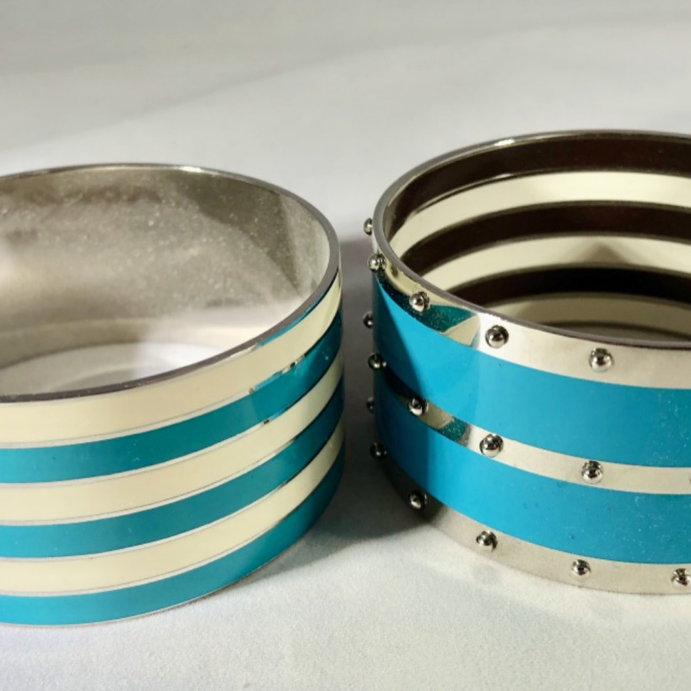 Henri Bendel enameled cuffs turquoise & silver, 2